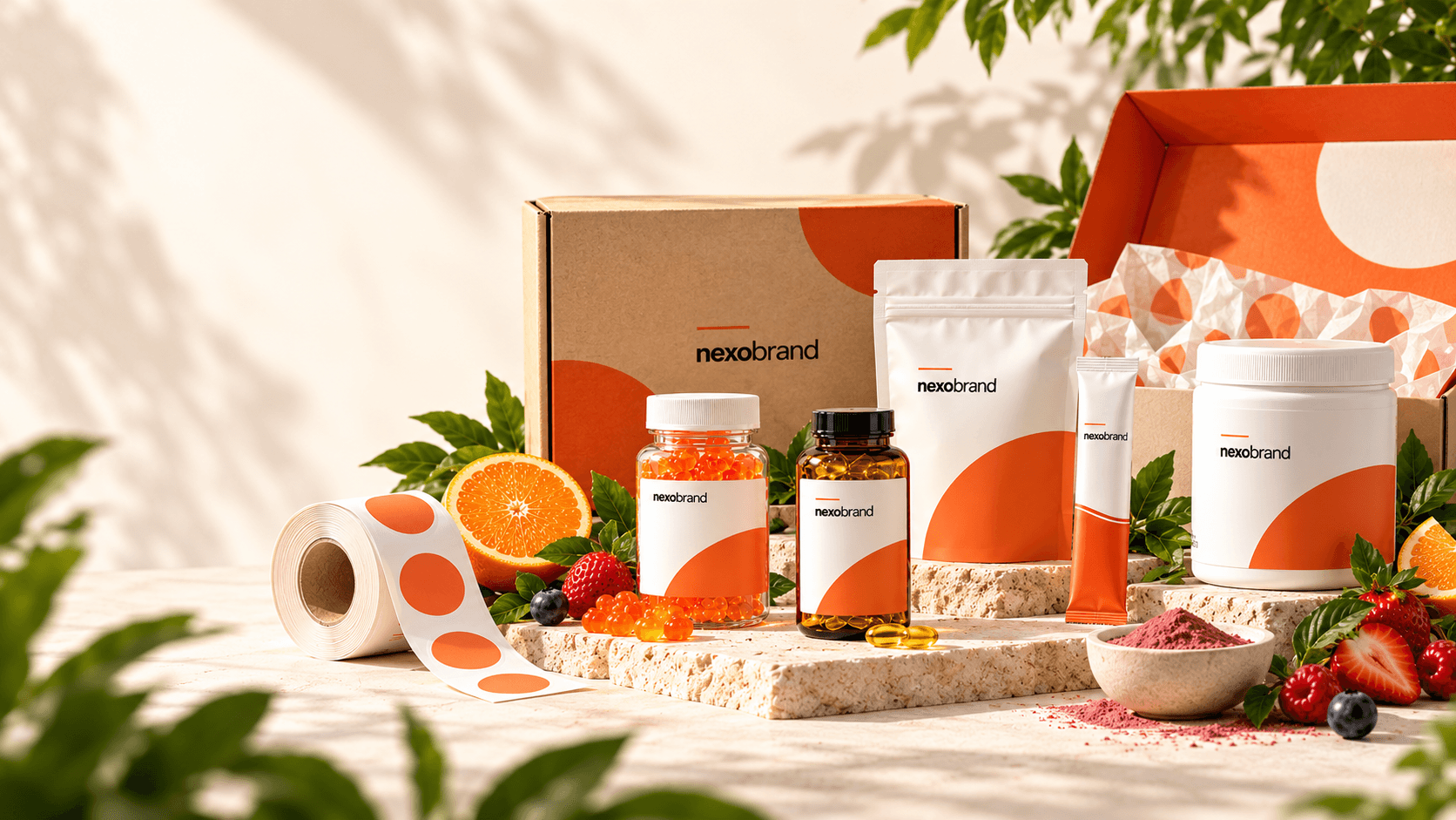 Produtos NexoBrand: embalagens, rótulos e suplementos